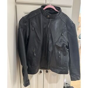 Mega Force Mens Black Leather Heavy Motorcycle‎ Coat Vented Size 48 Vintage